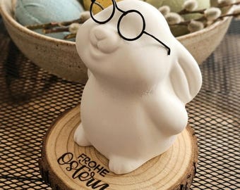 Easter decoration bunny glasses Raysin, Happy Easter wooden slice gift idea, Easter bunny casting powder Scandinavian modern, Handmade spring decoration