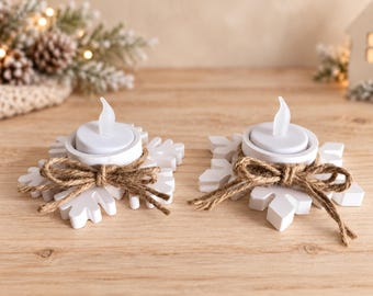 Snowflake tealight holders, set of 2 | Winter decoration made from casting powder | Christmas table decoration for Advent