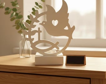 Gift for First Communion/Confirmation: Decorative Fish/Dove from Raysin | Modern Christian Baptism Decoration | Personalized Handmade Table Decoration