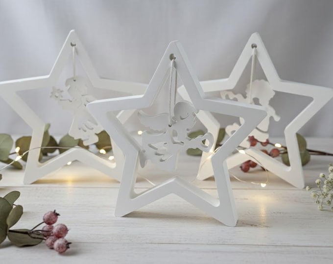 Featured listing image: Star with Angel from Raysin – Handmade Christmas Decoration & Guardian Angel Gift – Heavenly Star Decoration for a Cozy Home