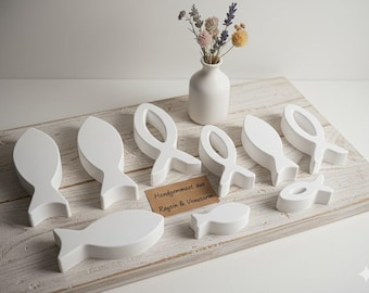 White Fish Decoration for Communion and Confirmation | Raysin Modern Table Decoration for Baptism | Handmade Party Favor | Christian Symbol Fish Set, Matte