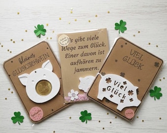 Lucky Pig Gift for New Year 2026 | Small lucky charm with saying card & coin holder | Handmade Raysin decoration | Motivation
