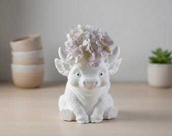 Highland Cattle Decorative Figurine from Raysin, Cute Highland Cattle Gift, Handmade Sculpture White, Boho Home Decor for Cow Lovers & Fans