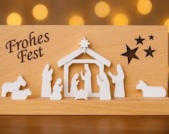 Handmade mini nativity scene made of wood & Raysin – Lovely Christmas crib – Gift idea – Modern nativity scene – Natural Christmas decoration