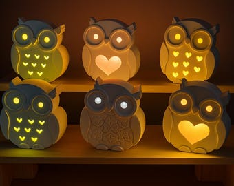 Owl night light made of Raysin – Handmade gift for birth, baptism, or for owl lovers | Loving decoration with light