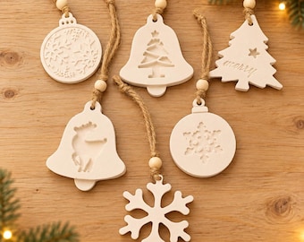 White Christmas tree ornament made of Venus arm | Fir tree, bell & snowflake | Individually or as a set