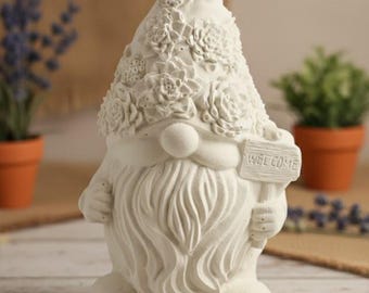 Garden gnome decorative figure with flower hat – Welcome sign – Spring decoration, country style, lovely gift idea