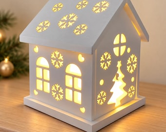 Christmas Light House | White Decorative House made of Venus Arm | Wooden or Cast Iron Roof | White Light House | Christmas House