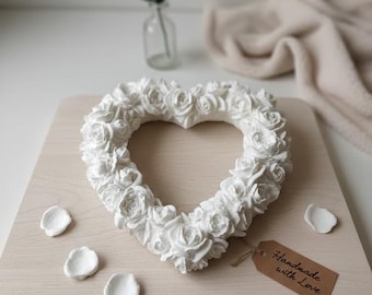 Handmade heart made of Raysin, white rosary decoration, gift for loved ones, wall decoration, loving gift for weddings and Mother's Day