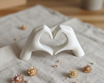 Gift Love Heart Hands Decoration Raysin Sculpture | Handmade Unique Piece for Wedding, Anniversary & Valentine's Day | Boho Minimalism White