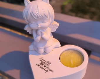 Angel tealight holder with heart – ceramic figure Remember – memorial decoration and mourning light from KeraFun