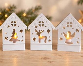 Christmas tealight holder | Light house with angel, reindeer or Christmas tree | Handmade Advent decoration