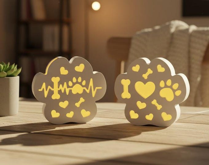 Featured listing image: Dog Heart LED Light Paw – Personalized Gift for Dog Owners, Memorial Light – Raysin Decorative Heartbeat Paw Light – Handmade with Love