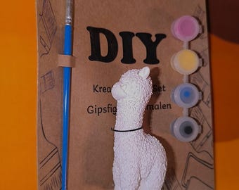 DIY Alpaca Craft Kit from KeraFun – Creative Kit for Painting with Plaster Figure, Paints & Brushes – Gift Idea for Children and Adults