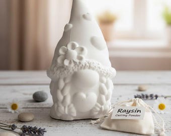 Cute home decor: Casting powder gnome with braids and heart, handmade, Raysin Venusarm Gnome, gift idea for Christmas or Easter