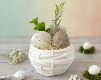 Easter Decorative Nest Bowl made of Raysin | Handmade White Easter Basket | Modern Spring & Table Decoration | Minimalist Easter Gift