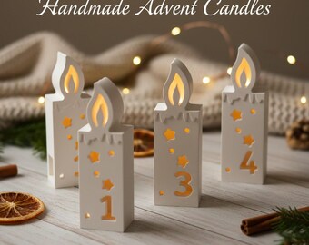 Raysin Advent Candle Set, Handmade, Christmas Decoration, Set of 4, Modern Advent Wreath, Advent Arrangement, Cozy & Light