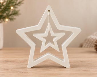 Decorative white star made from casting powder | Handmade Christmas decoration | Scandinavian home decor 15 cm | Gift idea