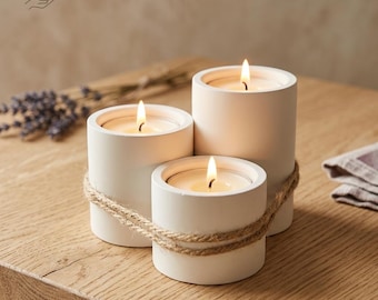 Warm, Glowing Light: Set of 3 Handcrafted Raysin Candle Holders – Minimalist Design & Hygge Décor for Your Home