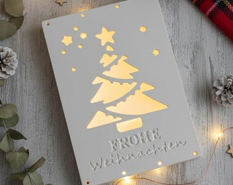 Christmas decoration illuminated Christmas light made of Raysin, Merry Christmas light object, gift idea handmade, Hygge decoration, star tree