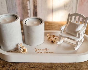 Time-Out Gift Set: Raysin Decorative Tray with Candle Holder & Rocking Chair – Handmade Home Décor, Mindfulness Gift Idea, Wellness Moment