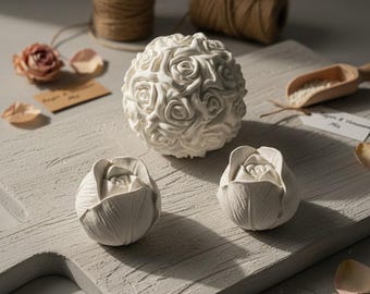 Concrete decorative balls with roses – set of 3 | Handmade from Ultrament craft concrete