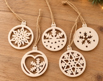 Christmas ornaments made from Venus arm | 5 white motifs with heart, stars and snowflakes | Ø approx. 5.5 cm