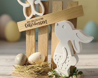 Easter decoration wooden stand with rabbit and butterfly – Handmade Easter gift from Raysin, spring decoration for table & window
