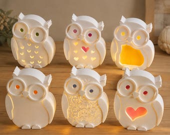 Owl lamp as decoration | Hand-cast Venus arm owl with LED | Gift for owl fans