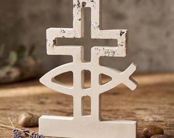 Decorative Cross Fish Raysin, Unique B-Stock Item with Character: Handmade one-of-a-kind piece for your home – Vintage look due to minor imperfections