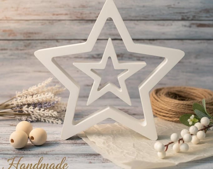 Featured listing image: Decorative star, handmade white, Raysin modern star, gift idea for Christmas & winter, minimalist home decor in Scandinavian style, starry decoration