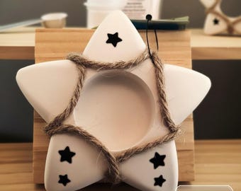 Handmade star tealight holder made of Raysin | KeraFun ceramic decoration | Christmas decoration | Boho star light | Handmade gift idea