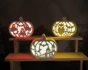 Ceramic Halloween pumpkin decoration made of KeraFun Raysin with LED light – Handmade autumn and Halloween decoration