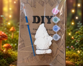 Gnome painting set with 8 cm figure, 4 acrylic paints and brushes