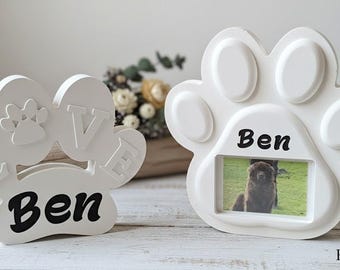 Personalized dog paw print with name & photo | Memorial stone for dogs and cats | Raysin decorative pet gift | Rainbow Bridge keepsake, unique