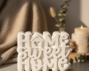 Home Sweet Home display stand made of Raysin – Handmade white decoration, housewarming gift, Scandinavian home decor for heart & home, housewarming gift idea