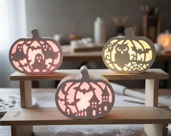 Ceramic Halloween pumpkin decoration made of KeraFun Raysin with LED light – Handmade autumn and Halloween decoration