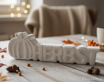 Ceramic Raysin KeraFun lettering "AUTUMN" with pumpkin – Handmade autumn decoration 17 x 5.5 x 2 cm | Table decoration & gift idea