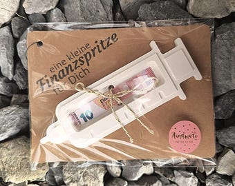 Cash injection gift with money compartment made of Raysin – Cash gift syringe – Funny cash gift – Handmade gift idea – special occasions