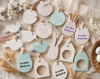 Handmade Easter decoration pendants by Raysin, modern Easter pendants, Happy Easter decorations, spring gift idea, lovingly cast