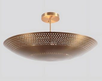 Lámpara de techo tipo cúpula de latón de estilo moderno de mediados de siglo / Lámpara de techo Sputnik perforada / Accesorio de latón sin tratar