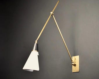 Mid Century Brass Swing Arm Wall Sconce - Adjustable Handmade Lighting