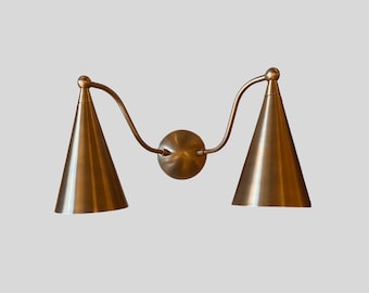 Mid Century Modern Brass Sconce | Double Cone Sputnik Light