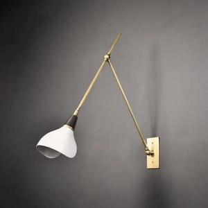 SCICCOSO Brass Wall Lamp, Adjustable Swing Arm Sconce, Handmade Mid Century Modern Wall Light, Custom Finish Brass Lighting Fixture