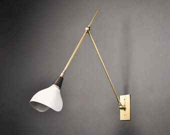Handmade Brass Swing Arm Wall Lamp: Mid Century Modern Sconce