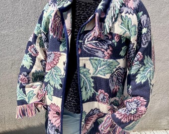 Upcycled Handmade Floral Tapestry Blanket Coat