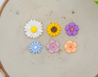 Set of 6 flower fridge magnets - Sunflower, Daisy - Polymer clay décor