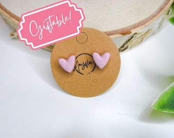 Tiny Pink Heart Studs - Valentines Day Jewellery - Polymer Clay Earrings