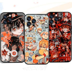 May include: Three phone cases with anime-style illustrations. The cases feature colorful designs with characters, text, and floral elements. The cases have a black border and are designed to fit a smartphone.