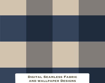 Fabric and Wallpaper Digital Download Blue & Beige Gingham Fabric Pattern: Classic Farmhouse Style (Digital Download)